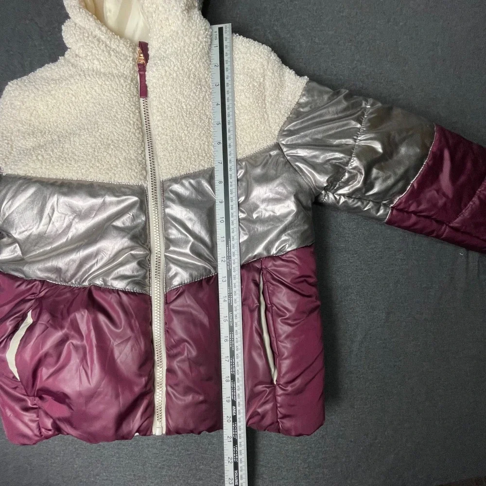 Rothschild Girls Puffer Jacket Hooded Metallic Burgundy Cream Size‎ M 10 12